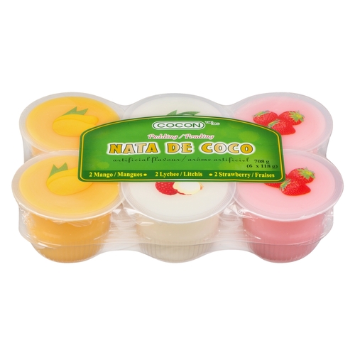 Cocon - Nata De Coco Pudding - 2 Mango, 2 Lychee, 2 Strawberry 6/118g